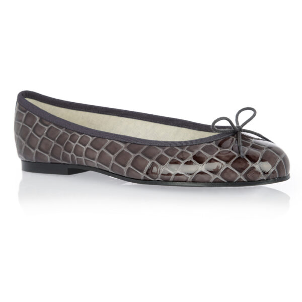 French Sole Henrietta Children’s Grey Patent Crocodile (HE609)