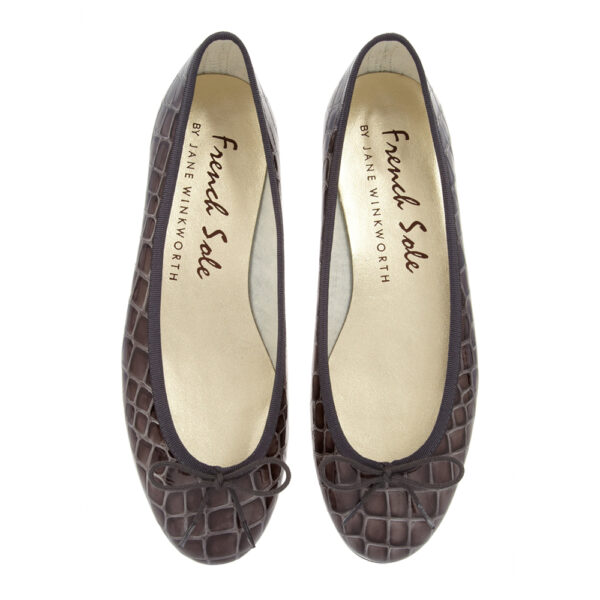 french sole Henrietta Children’s Grey Patent Crocodile (HE609)