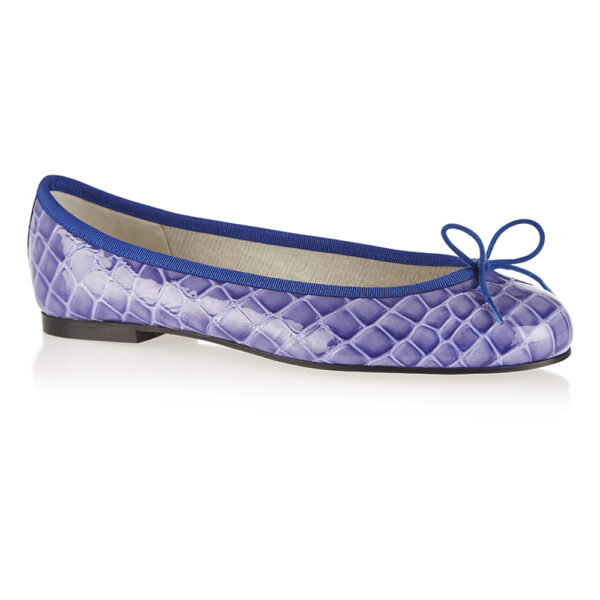 French Sole Henrietta Cornflower Blue Patent Crocodile (HE721)