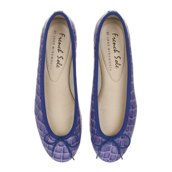 french sole Henrietta Cornflower Blue Patent Crocodile (HE721)