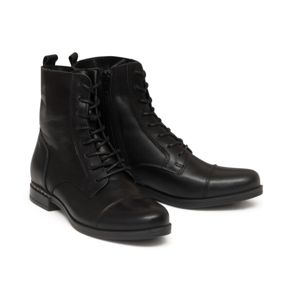 french sole Lara Black Leather Ankle Boots with Studs (LA03)