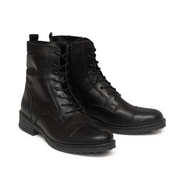 french sole Lara Black Leather Ankle Boots with White Stitching (LA04)