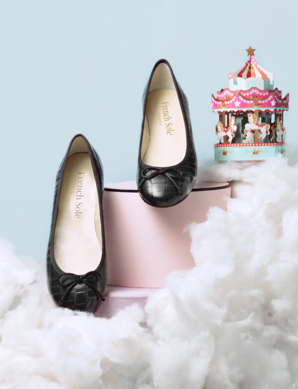 French Sole Lola Black Matte Crocodile Leather (LOL24)