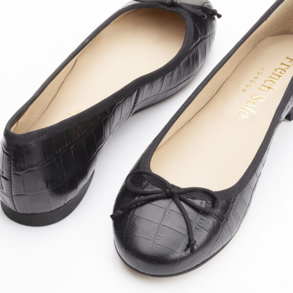 French Sole Lola Black Matte Crocodile Leather (LOL24)