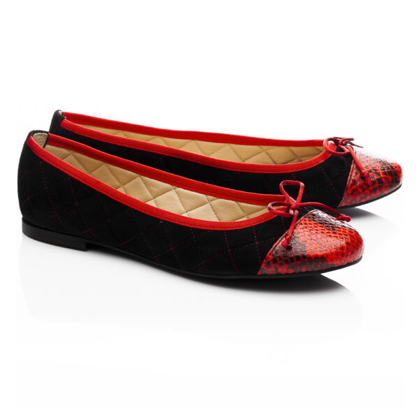 French Sole Lola Black Quilted Red Snake Toe Leather (LAQ09)
