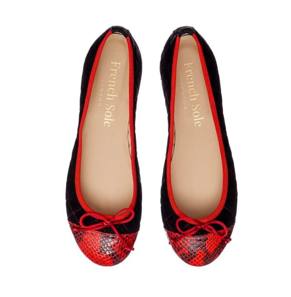 french sole Lola Black Quilted Red Snake Toe Leather (LAQ09)