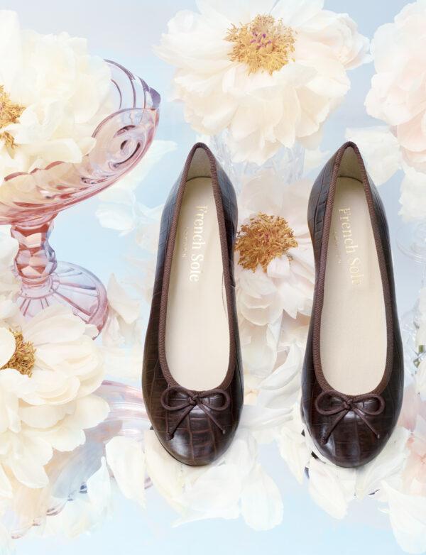 French Sole Lola Brown Matte Crocodile Leather (LOL32)