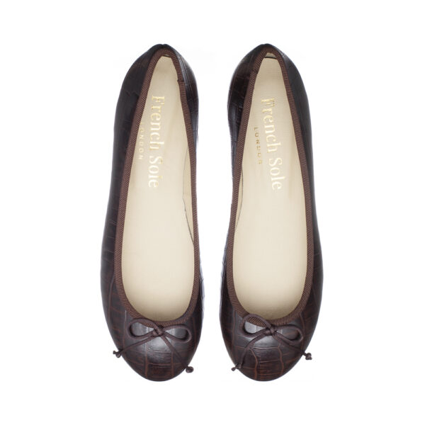 French Sole Lola Brown Matte Crocodile Leather (LOL32)