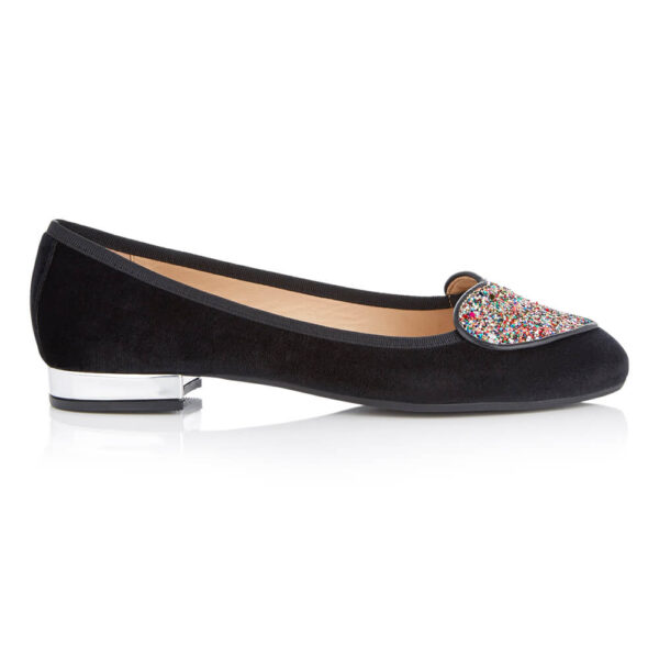 French Sole Love Heart Black Velvet Multi Glitter Heart (LH1057)