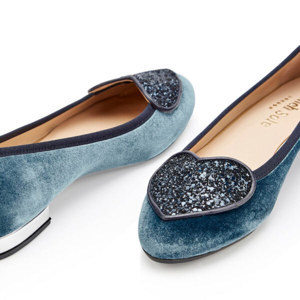 French Sole Love Heart Blue Velvet Navy Glitter Heart (LH910)
