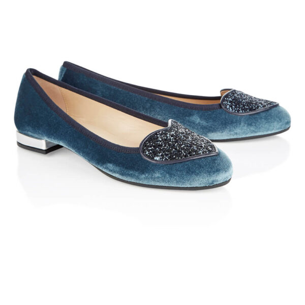 French Sole Love Heart Blue Velvet Navy Glitter Heart (LH910)