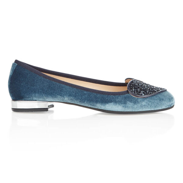French Sole Love Heart Blue Velvet Navy Glitter Heart (LH910)