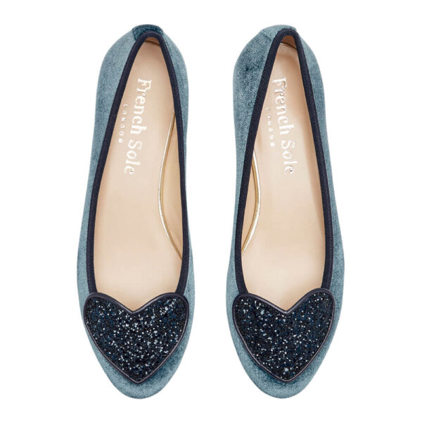 french sole Love Heart Blue Velvet Navy Glitter Heart (LH910)