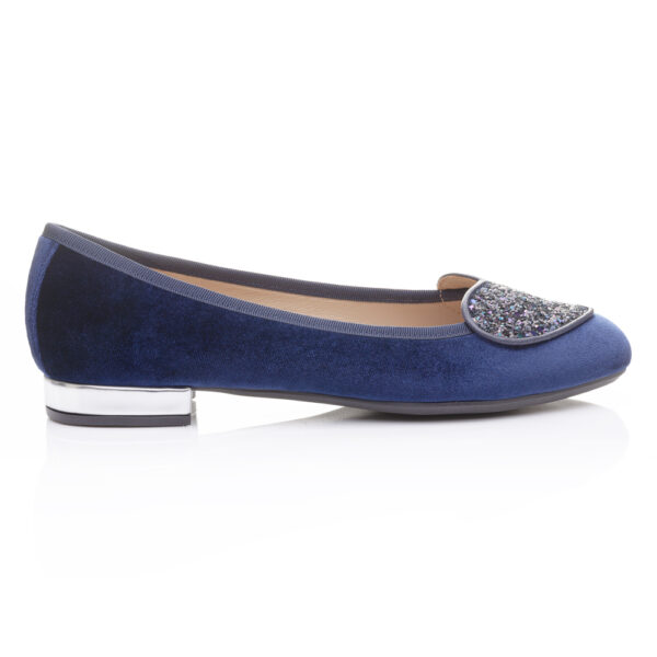 French Sole Love Heart Navy Velvet Navy Glitter Heart (LH39)