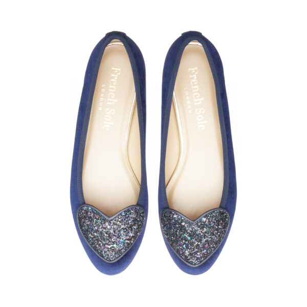 french sole Love Heart Navy Velvet Navy Glitter Heart (LH39)