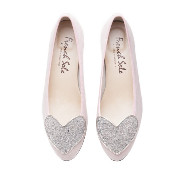 french sole Love Heart Pink Suede Silver Glitter Heart (LH20)