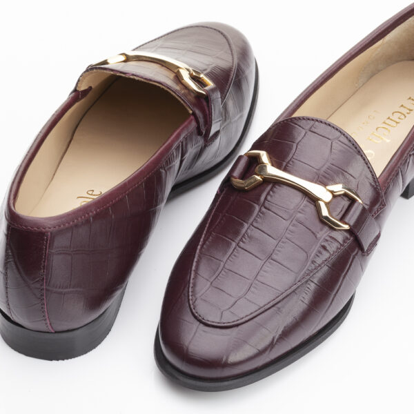 French Sole Marion Burgundy Crocodile Leather (MRN02)