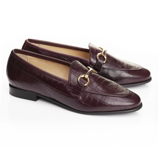 French Sole Marion Burgundy Crocodile Leather (MRN02)