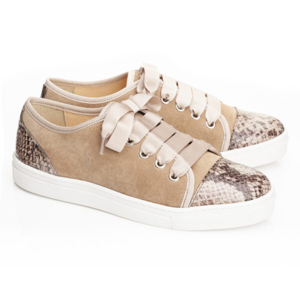 French Sole Moocher Beige Suede Leather With Beige Snake (MCH309)