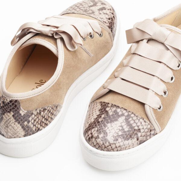 French Sole Moocher Beige Suede Leather With Beige Snake (MCH309)
