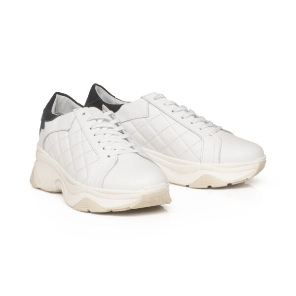 French Sole Moocher In White Quilted Leather/Black Heel/Chunky Sole (MCH119)