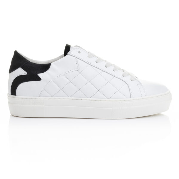 French Sole Moocher In White Quilted Leather/Black Heel(MCH06)