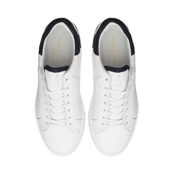 french sole Moocher in White Quilted Leather/Navy Heel(MCH21)