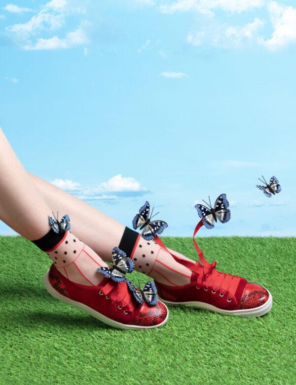 French Sole Moocher Red Suede Leather With Red Snake (MCH308)