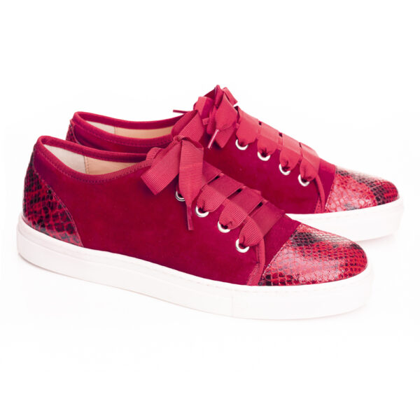 French Sole Moocher Red Suede Leather With Red Snake (MCH308)
