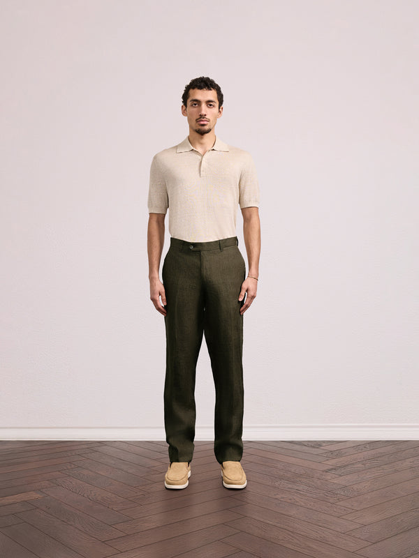 Frescobol Carioca AFFONSO LINEN TROUSERS Forest Green