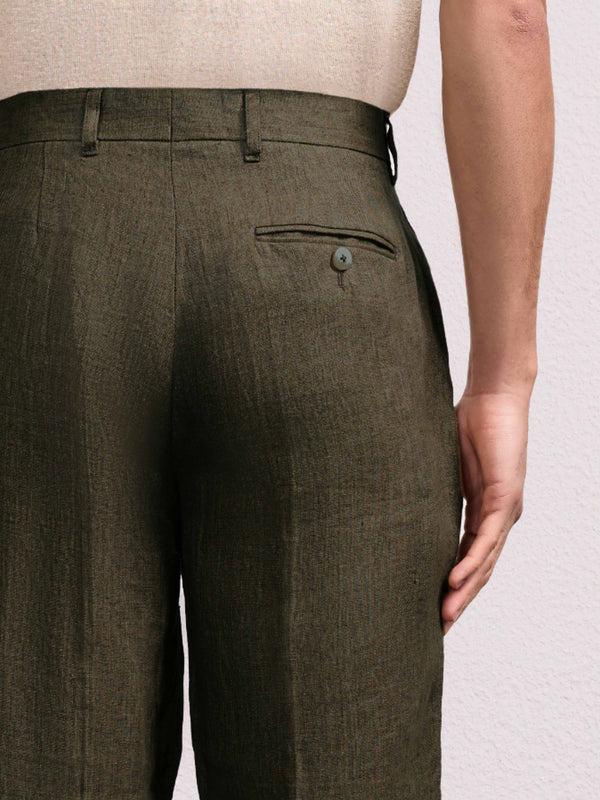 Frescobol Carioca AFFONSO LINEN TROUSERS Forest Green