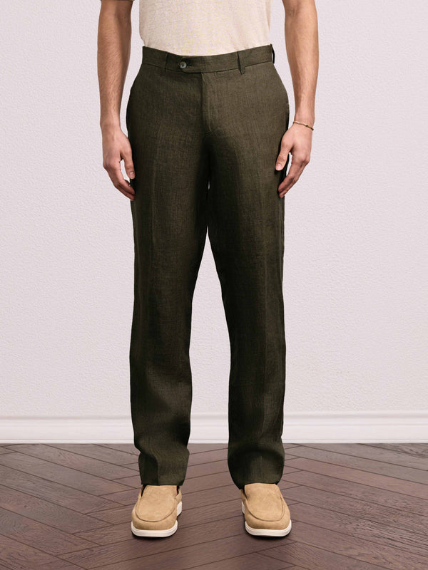 Frescobol Carioca AFFONSO LINEN TROUSERS Forest Green