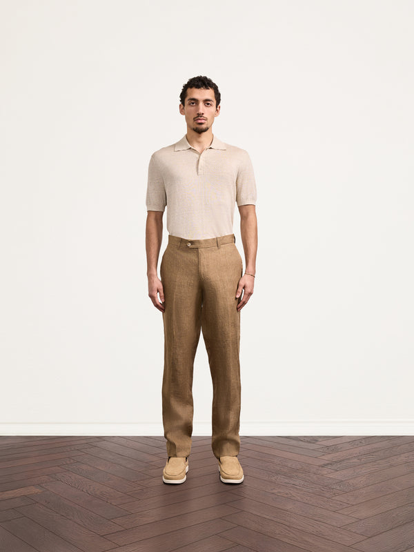 Frescobol Carioca AFFONSO LINEN TROUSERS Light Brown