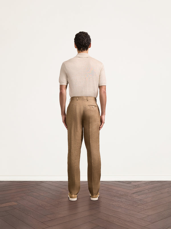 Frescobol Carioca AFFONSO LINEN TROUSERS Light Brown