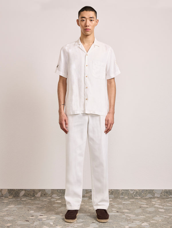 Frescobol Carioca ALVES EMBROIDERED LINEN SHIRT White