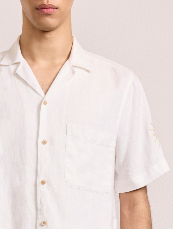 Frescobol Carioca ALVES EMBROIDERED LINEN SHIRT White