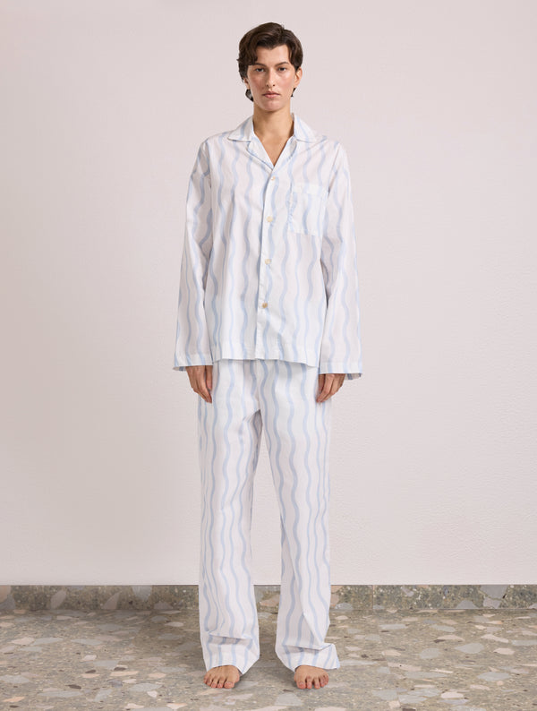 Frescobol Carioca AMARO COTTON PYJAMA SHIRT White & Baby-Blue