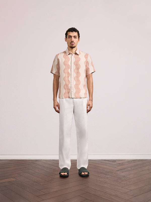 Frescobol Carioca CASTRO LINEN SHIRT Ecru & Coral Rose