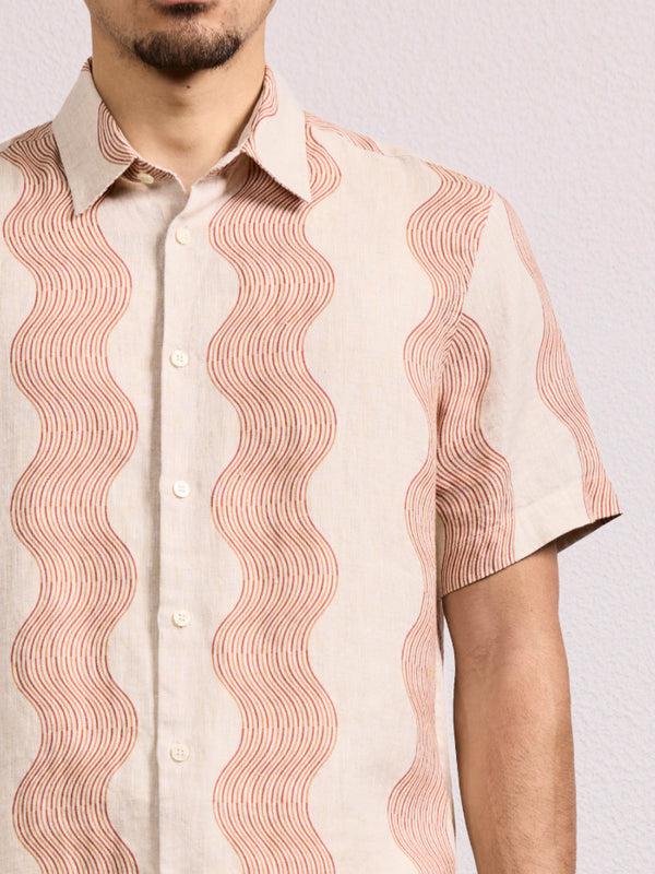 Frescobol Carioca CASTRO LINEN SHIRT Ecru & Coral Rose