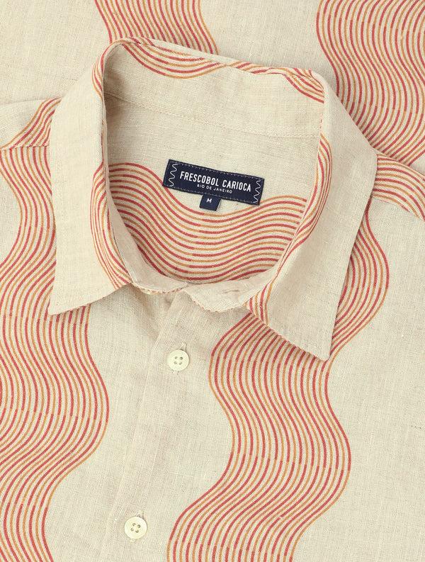frescobol carioca CASTRO LINEN SHIRT Ecru & Coral Rose