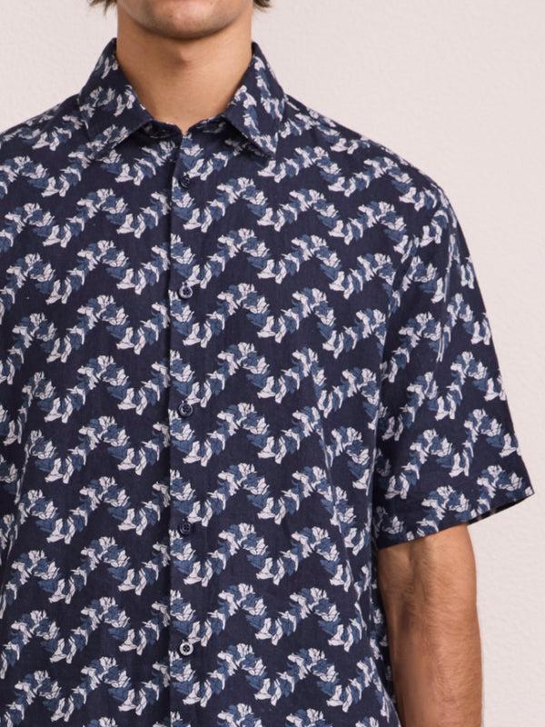 Frescobol Carioca CASTRO LINEN SHIRT Navy Marine Blue FS