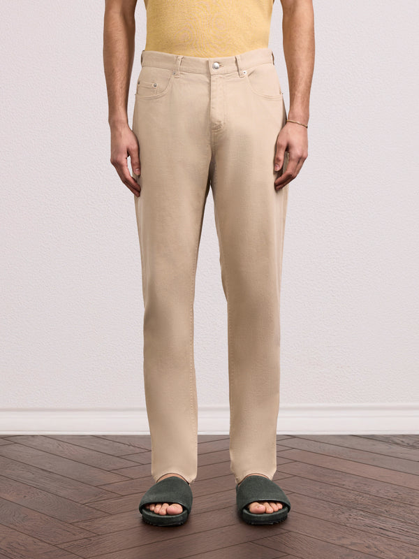 Frescobol Carioca COLUMBO COTTON TWILL TROUSERS Stone Beige