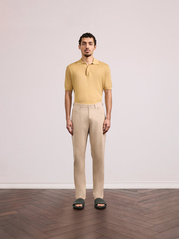 Frescobol Carioca COLUMBO COTTON TWILL TROUSERS Stone Beige