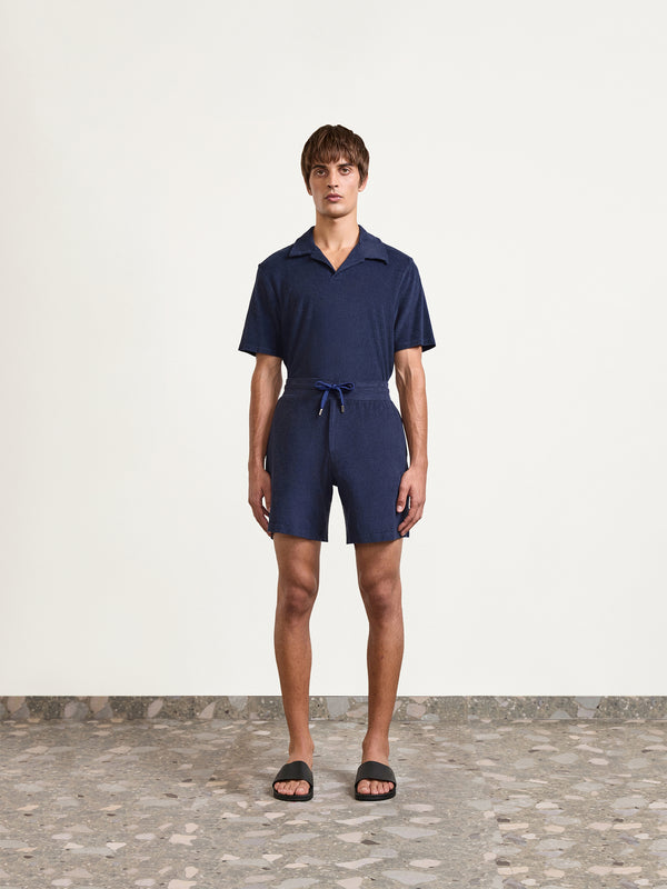 Frescobol Carioca FAUSTINO TERRY COTTON POLO Navy-Blue