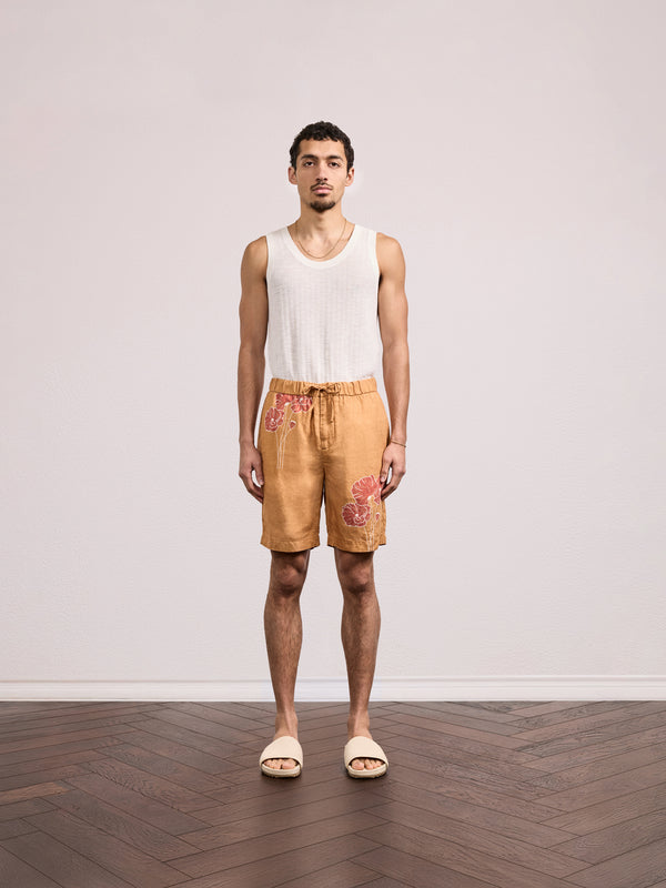 Frescobol Carioca FELIPE LINEN SHORTS Almond & Coral Rose