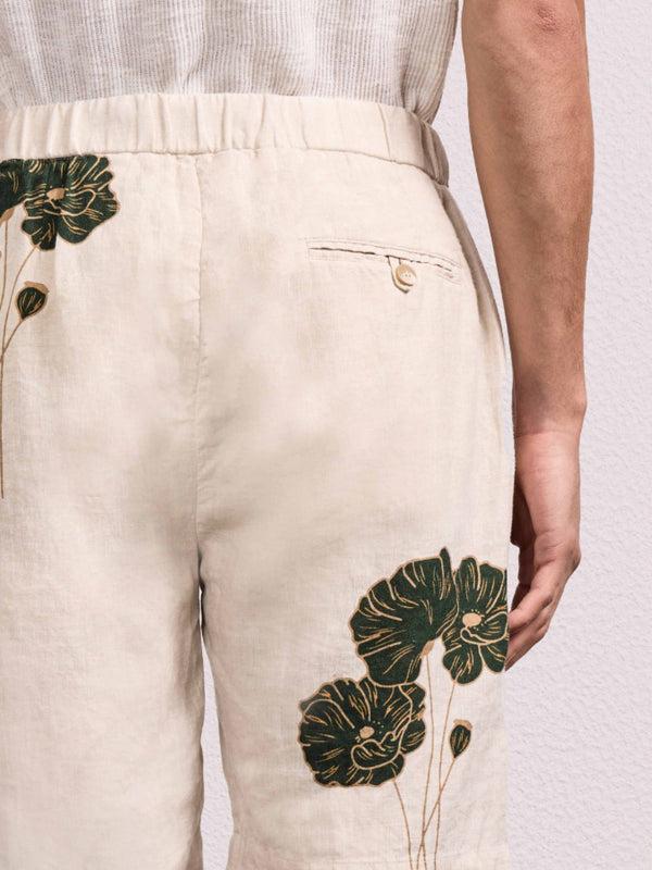 Frescobol Carioca FELIPE LINEN SHORTS Ecru & Evergreen