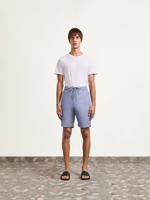 Frescobol Carioca FELIPE LINEN SHORTS Melange Navy Blue