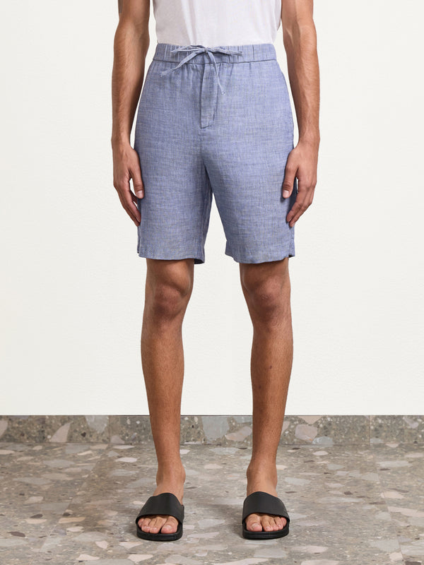 Frescobol Carioca FELIPE LINEN SHORTS Melange Navy Blue