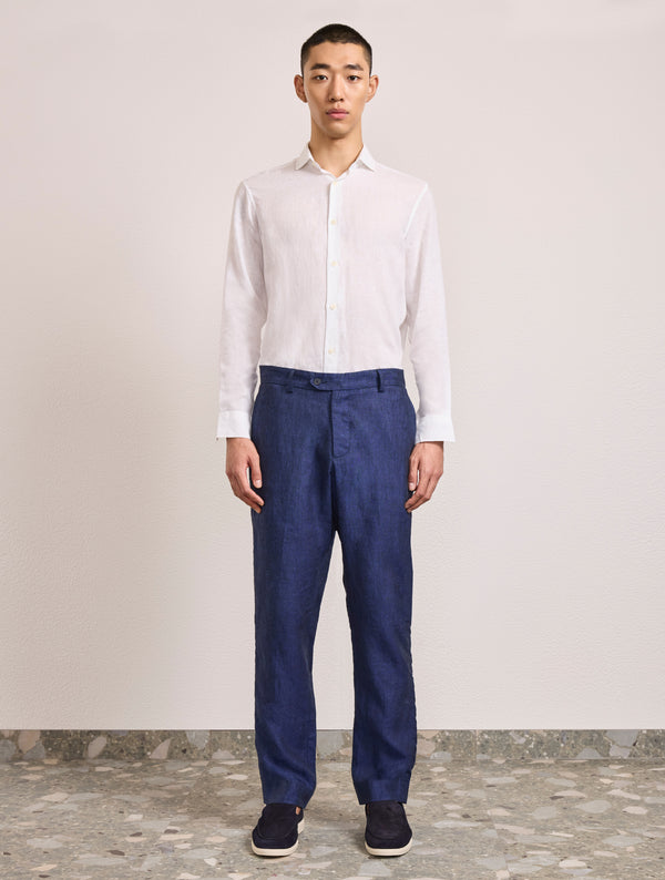 Frescobol Carioca AFFONSO LINEN TROUSERS Navy-Blue