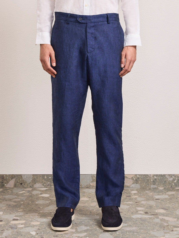 Frescobol Carioca AFFONSO LINEN TROUSERS Navy-Blue